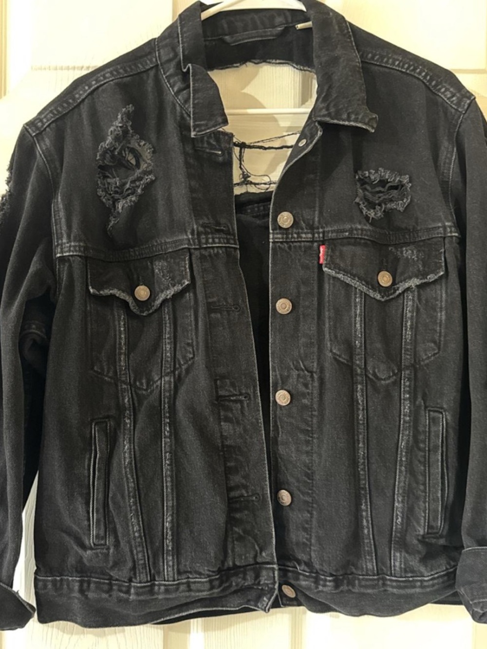 Heavily Distressed Black Denim Jacket